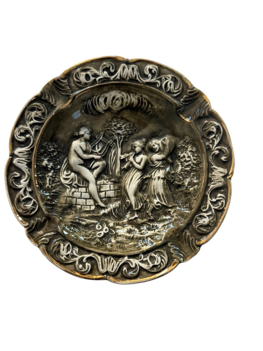 Vintage R Capodimonte M.A.S. Relief Plate Classical Musician Scene 8 Inch